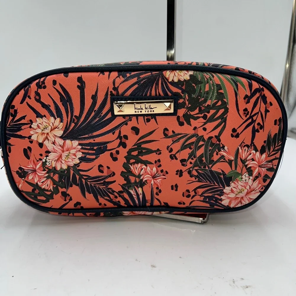 Nicole Miller New York Cosmetic Travel Bag Tropical Floral Print Makeup Pouch